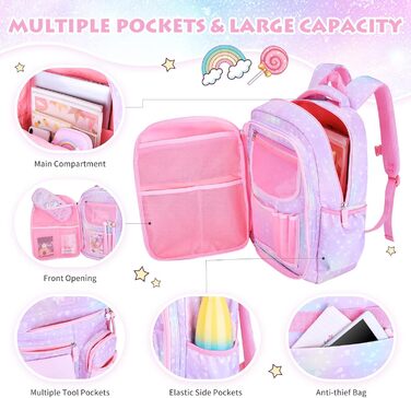 Рюкзак для дівчинки Schulrucksack фіолетовий, 43x35x17 см, велика місткість, з нагрудним ременем, для школи, 5-10 років