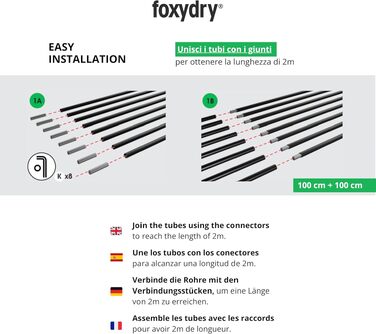 Сушарка для білизни на поручні та балкон Foxydry Duo, складана, 202 см, алюміній та нержавіюча сталь, антрацит