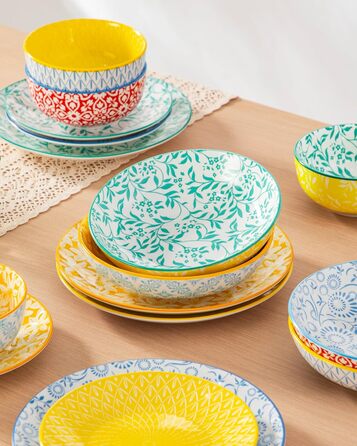 Набір посуду Vancasso Selene для 6 осіб, 24 елементи: тарілки, супові тарілки, миски, десертні тарілки, з пастельного порцеляни, мікрохвильова піч сумісна