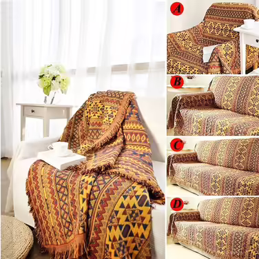 Large throw blanket in Bohemian style with tassels, 100% hand-woven cotton, knitted, chair cover for seats, sofas, couches, and beds (130 x 180 cm)