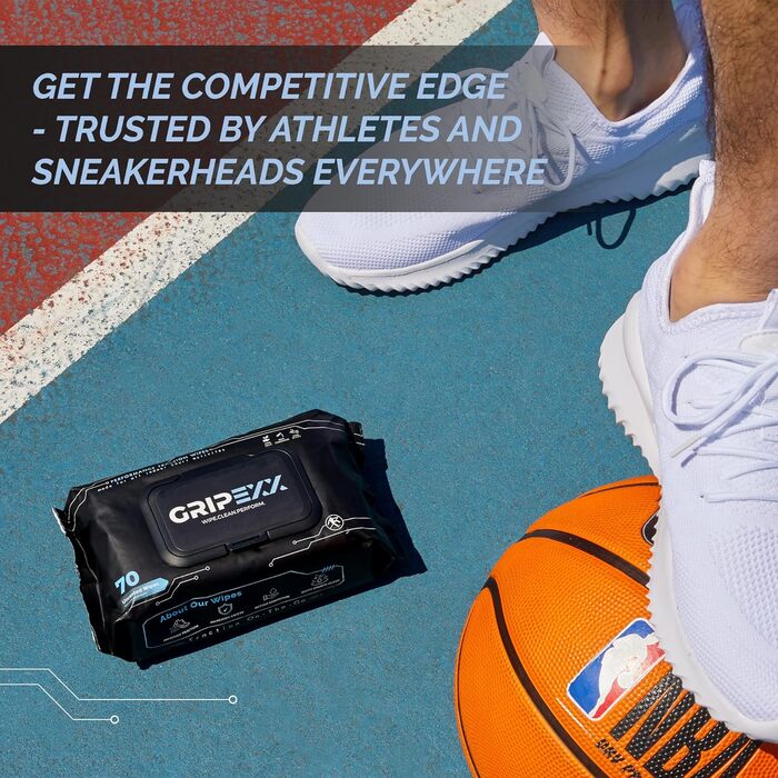 GRIPEXX Shoe Cleaner Wipes, 70 Shoe Wipes, Removes Dirt, Grime & Provides Traction, 2-in-1 Multipurpose Sneaker Wipes for Basketball Shoe Grip & Sneakerheads
