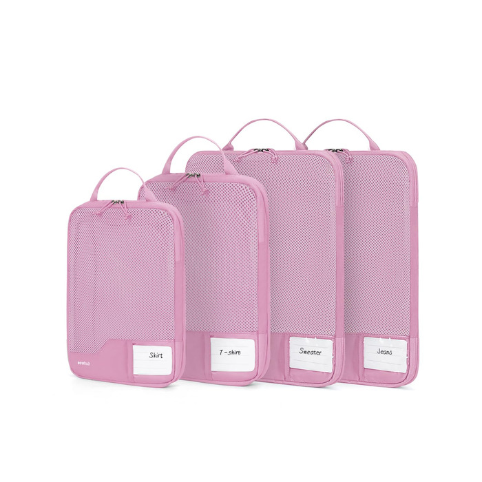 Органайзери для валізи ECOHUB (4 шт.) з мішком для одягу, набір екологічних пакувальних кубів для рюкзака та валізи, зелений/рожевий