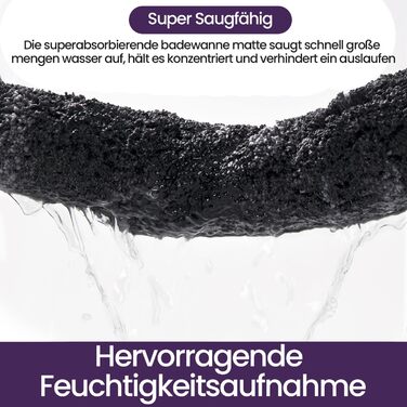 Килимок для ванної кімнати DEXI, 60x90 см, чорний: неслизький, швидковисихаючий, з мікрофібри