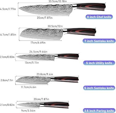 Набір ножів Dfito, 8 предметів: гострі ножі з нержавіючої сталі різних розмірів з зручними ручками. Кухонний набір ножів: гострі, стійкі до корозії, з неслизькими ручками. Модель D8 (5 шт.)