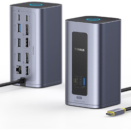 Базаус Док-станція USB-C 12-в-1, сумісна з Dell/HP/Lenovo/Asus/Acer/Mac, 2 монітори 4K HDMI, 10Gbps USB-C/A, 100W PD, Gigabit Ethernet