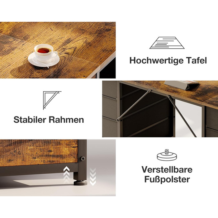 Комп'ютерний стіл Coleshome з 8 тканинними ящиками, 120x48 см, коричневий | Стіл для офісу, дому, вітальні