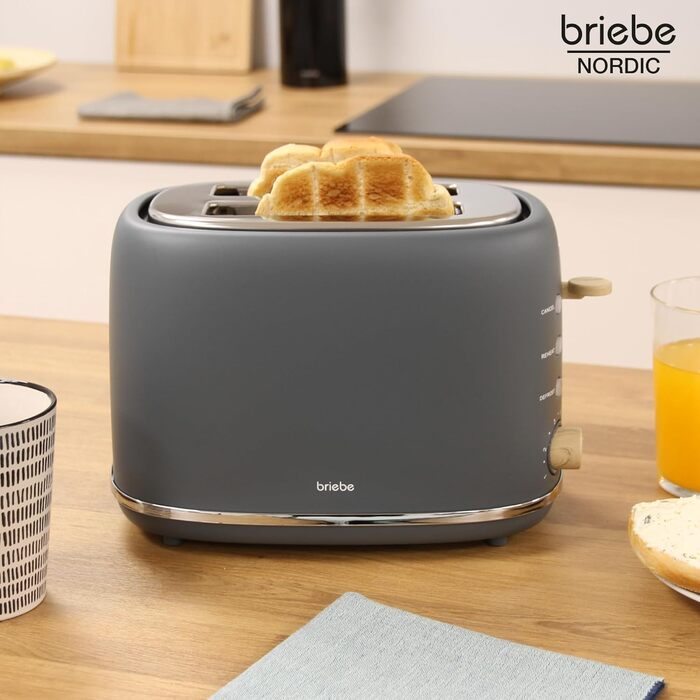 Тостер Briebe Nordic Set з водоваркою 1.7л, 2 відділення, 6 режимів підсмажування, сірий, BPA-free