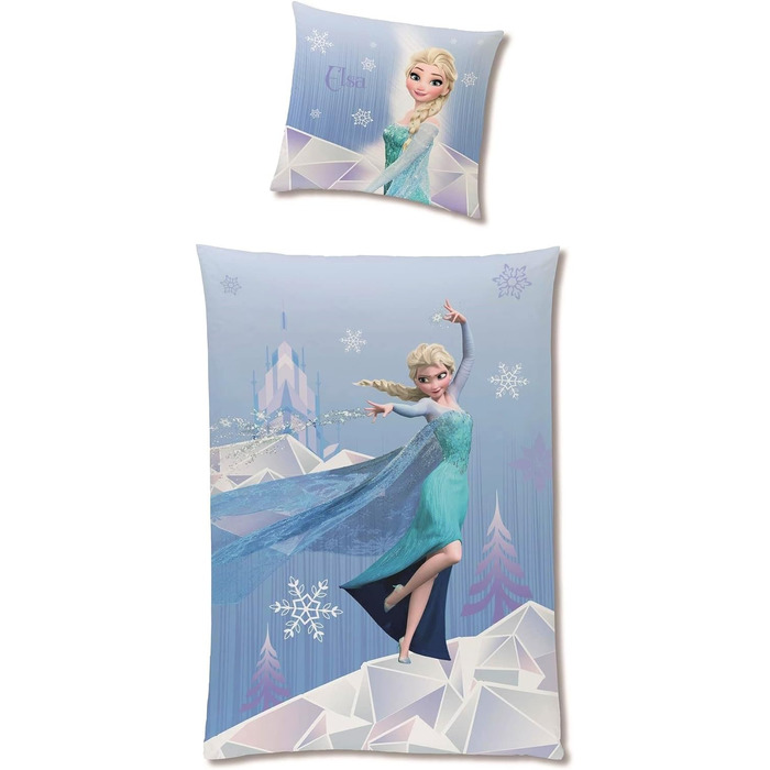 Дитяча постільна білизна Disney Frozen Анна і Ельза 135x200 80x80 см, бавовна, замок-блискавка, малюнок Diamonds