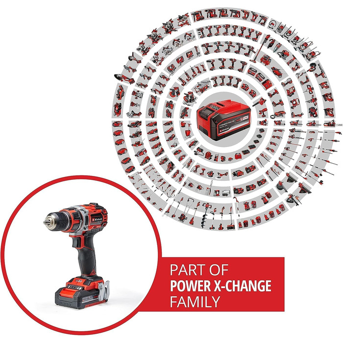 Акумуляторний дриль-шуруповерт Einhell TP-CD 18/50 Li BL Power X-Change (18 В, Brushless, 50 Нм, 2 швидкості, патрон 13 мм, 2 x 2.0 Ah, зарядний пристрій, кейс)