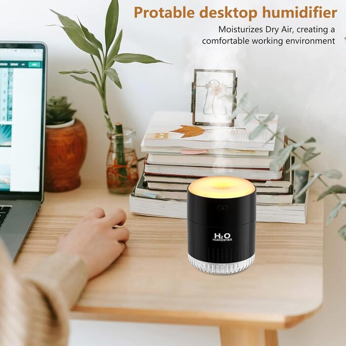 Увлажнитель воздуха Mini USB с LED-подсветкой AIR Humidifier - для спальни, растений, детской, офиса, детской комнаты (Зеленый) (Черный)
