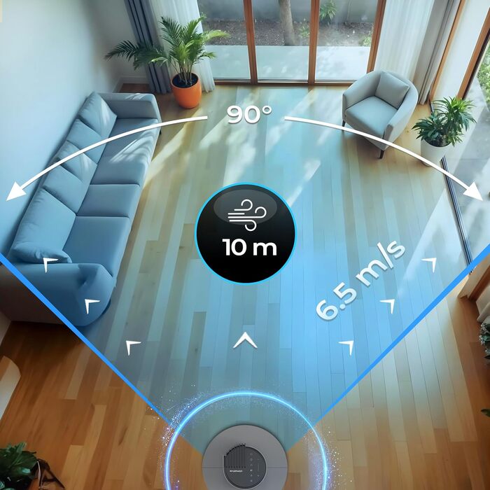 Турбовентилятор 110 см з пультом керування, тихий вентилятор-вежа, 30W, 12 швидкостей, таймер 12h, іонізація, охолоджувач повітря PURE Plasma, білий (сірий)
