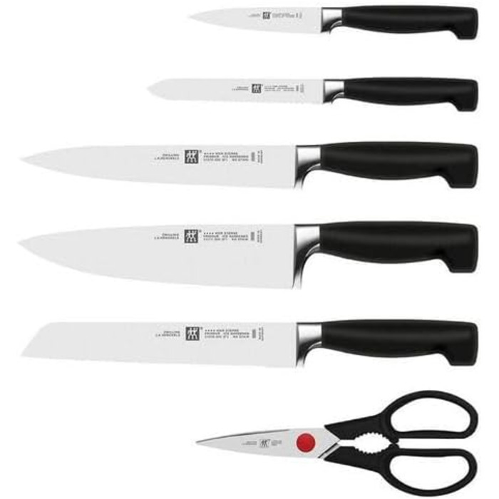 Набір ножів ZWILLING Vier Sterne 7 предметів з автозаточкою, з нержавіючої сталі, з коричневою ручкою, дерев'яний блок з бука, коричневий [Зроблено в Німеччині]