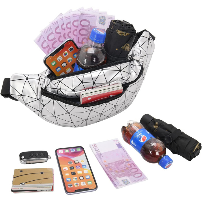 Жіноча поясна сумка-рюкзак: водонепроникна, з PU шкіри, для спорту, бігу, подорожей (срібна)