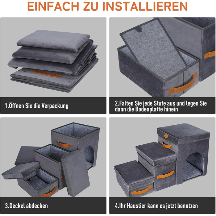 Zonema Dog Stairs, Dog Stairs for Small Dogs, Waterproof Dog Stairs 40 cm High, Injury Prevention High-Quality Sponge Cat Stairs, Non-Slip Washable Dog Ramp for Sofa Bed Car (Pet Stairs 3 Steps, Grey)
