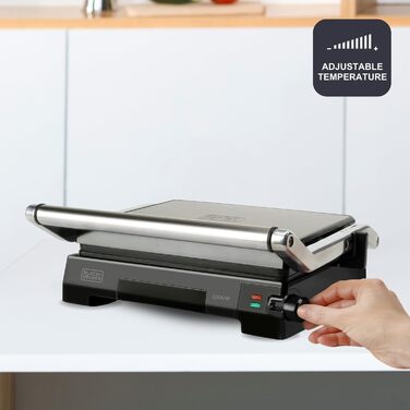 Електричний гриль та контактний гриль Black+Decker BXGR2200E 2-в-1, 2200W, 29x23 см, LCD-дисплей, регулювання температури та часу