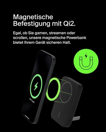 Power Bank Belkin BoostCharge Pro 10000mAh з Qi2, MagSafe, вбудований стійка, чорний, для iPhone 17, Air, 16, 15, 14, Pixel та інші