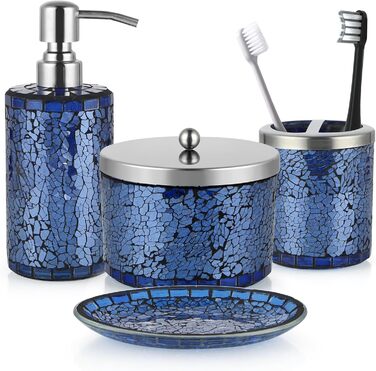 Набір аксесуарів для ванної кімнати Sanbege з мозаїчного скла, 4 шт., блакитний, комплект для ванної кімнати