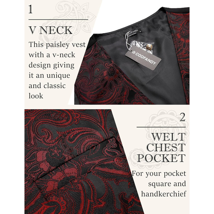 Жилет чоловічий COOFANDY Paisley вікторіанський стімпанк готичний, бордовий, 3XL