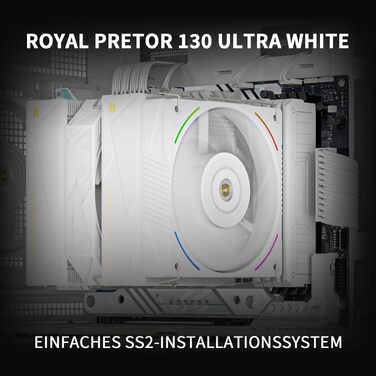 Кулер для процесора Thermalright Royal Pretor 130 Ultra White, двовежевий повітряний охолоджувач, 7 теплових трубок, білий, для AM4/AM5, Intel LGA1851/1700/115x/2011