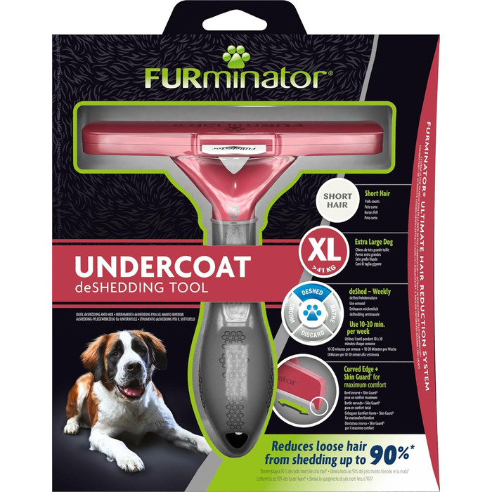 FURminator для собак XL: щітка для видалення підшерстка для великих собак, покращений дизайн (прозора, для короткошерстих)