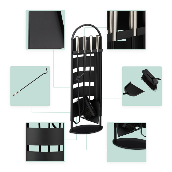 Relaxdays 5-Piece Fireplace Set in Black