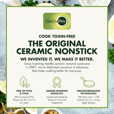 GreenPan Hudson Healthy Ceramic Non-Stick Coating, 8-Piece Cookware Set, Pots and Pans, Vintage Wood-Inspired Handle, PFAS-Free, Dishwasher Safe, Black 8 Piece Cookware Pots and Pans Set Schwarz