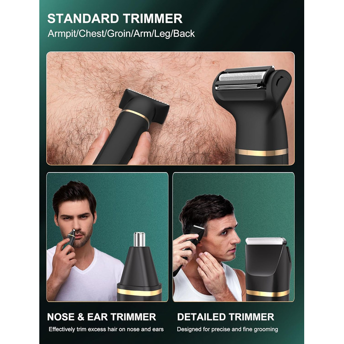 Електричний триммер для чоловіків 3-в-1 Intimrasierer: триммер для носа, обличчя та тіла, IPX7, чорний