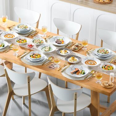 VEWEET Сервіз столовий 'Нікіта' з порцеляни, 24 елементи | Комплект посуду включає миски, десертні тарілки, тарілки для їжі та супові тарілки | Сервіз для 4-12 осіб, 24 елементи