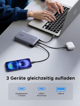 Power Bank UGREEN Nexode 20000mAh 145W з USB-C кабелем, для ноутбуків та смартфонів (Samsung, iPhone, Dell)
