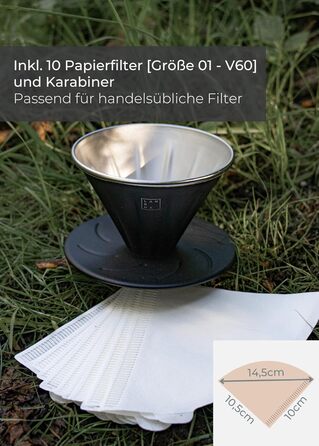 Многоразовий кавовий фільтр LAMBDA COFFEE SIERRA V01, нержавіюча сталь, чорний, для кемпінгу, з карабіном