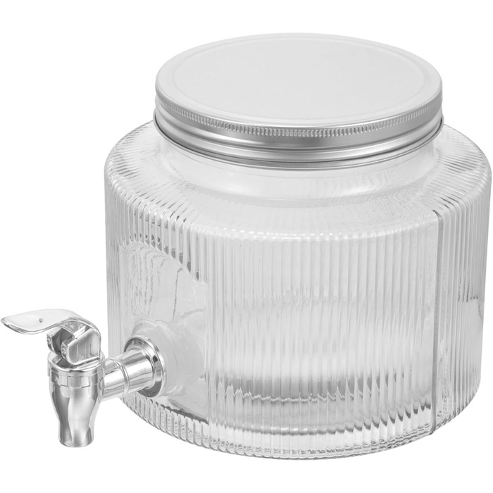 Glass Jug with Tap Dispenser System, Hydro Water Jug with Faucet, Juice Syrup Insulated Water Bottles Filter Tap Glass Jug, Water Container with Faucet, White