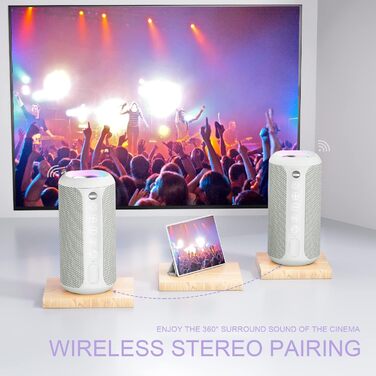 Портативна Bluetooth колонка Ortizan з RGB підсвіткою, IPX7, 30 годин роботи, Bass Boost, TWS, AUX, TF картка, мікрофон (Сірий)
