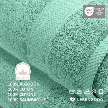 Набір рушників LEBENGOOD 10 предметів, 100% бавовна, Oeko-TEX, м'які та гігроскопічні (2 банні, 4 для рук, 4 рукавички), колір Aqua