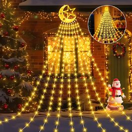 Гірлянда для ялинки 3,5м, 346 LED, 9 струмків, зірка-верхівка, 8 режимів, вологостійка, тепле біле світло Гірлянда для ялинки 3,5м, 346 LED, 9 струмків, зірка-верхівка, 8 режимів, вологостійка, тепле біле світло