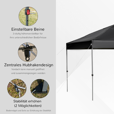 Outsunny Garden Gazebo 2.95x2.95m Folding Gazebo Pop-up with Stakes & Tie-Down Ropes Made of Oxford Fabric UV Protection Black