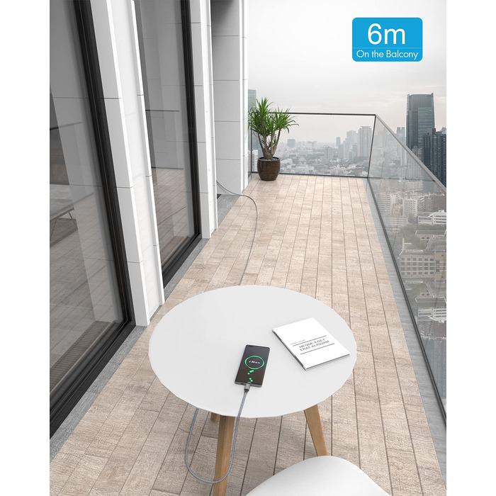 Кабель USB-C на USB-A 6м сірий, для Samsung, iPhone, Redmi, Pixel - міцний нейлоновий шнур для зарядки та передачі даних