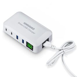 Зарядна станція Schnellladestation PD20W QC3.0 7-в-1 з LCD-дисплеєм, USB-роз'єми, сумісна з iPhone, iPad, Samsung, Huawei (Чорний)