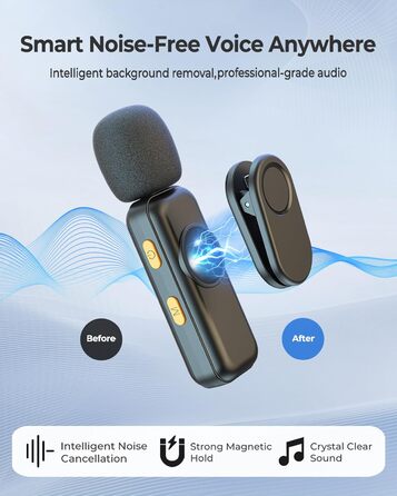 Мікрофон Handy – Петличний мікрофон сумісний з iPhone/Android/PC, магнітний лавел'єр з шумозаглушенням, для стрімінгу, влогів, YouTube та інтерв'ю (Чорний)