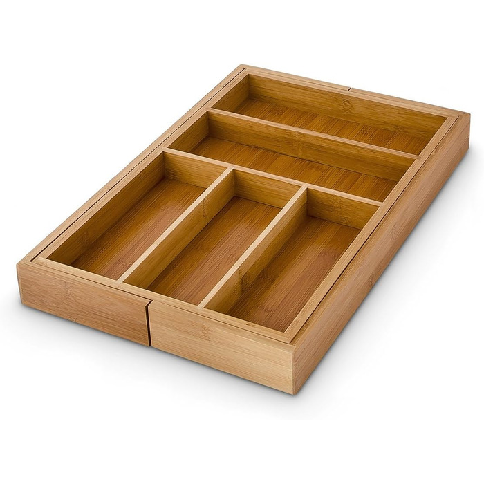 Relaxdays Cutlery Box Adjustable (H x W x D): approx. 5 x 48 x 46 cm. Bamboo drawer insert with 5 to 7 compartments as a cutlery insert and kitchen organizer, large cutlery tray for the drawer, natural.