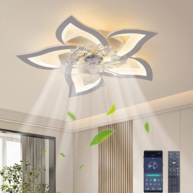 Тихий стельовий вентилятор з підсвічуванням Leise, LED, диммування, 5 ламп, 69 см, білий