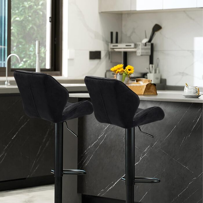 WangPangzi Adjustable Bar Stools 2-Pack with Backrest - Padded Leatherette & Steel Kitchen Bar Chairs with Footrest - for Counter Height, Kitchen, Hotel, Bar Use (Black)