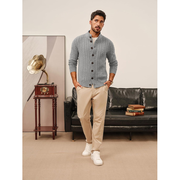 Кардиган чоловічий PJ PAUL JONES з косими візерунками, на ґудзиках, грубий трикотаж, сірий, L