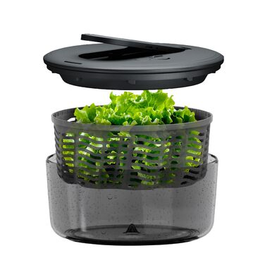 Салатниця-сушарка Zyliss Swift Dry 6L з кришкою, BPA-free, неслизьке дно, AquaVent™ технологія, кнопка стоп, придатна для миття в посудомийній машині (Сірий, Компактна)