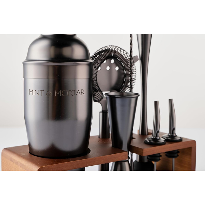 Набір для приготування коктейлів Mint&Mortar 7 шт. з бамбуковим підставкою, нержавіюча сталь, барменський набір з інструментами для дому та професійного використання, 680 мл, Mixer (Gunmetal Black)