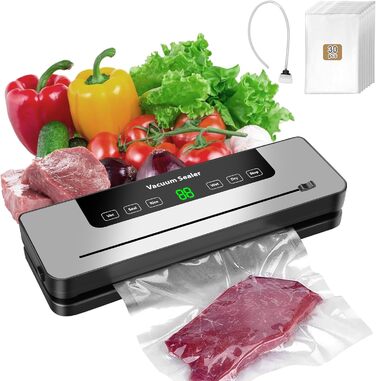 Вакуумний пакувальник KSWIOWN з 30 пакетами, 6 режимів, автоматичне закриття, ріжучий пристрій, шланг (65 KPA)