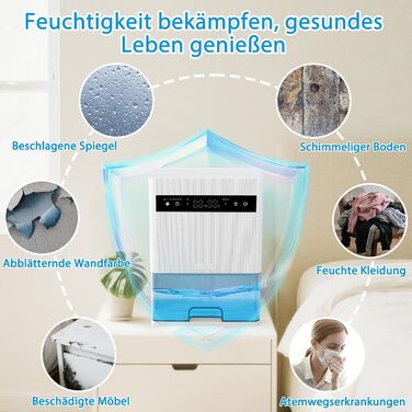 Електричний осушувач повітря 3000 мл з LED-дисплеєм, тихий осушувач для дому, ідеальний для квартири, ванної кімнати, підвалу, з автоматичним вимкненням та кольоровою нічною підсвіткою