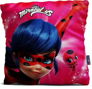 Декоративна подушка Miraculous Леді Баг 40x40 см для дітей, авто, дивану, реверсивна, з героями Марінетт, Адріан, Кет Нуар, Париж, до постільної білизни