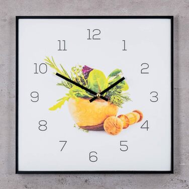 Levandeo Wall Clock - 30x30cm - Image of Kitchen Herbs, Spices, Cooking, Decoration (PVC Black)