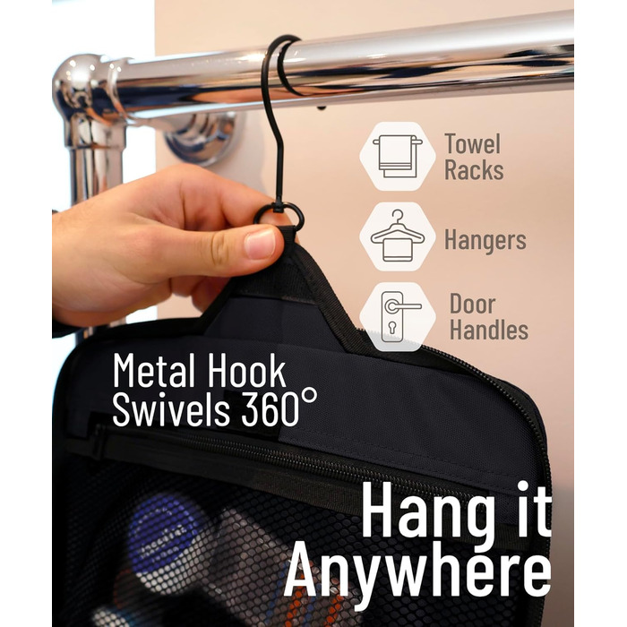 Сумка-органайзер для косметики та туалетних аксесуарів D&D - чорна, на гачку, для подорожей