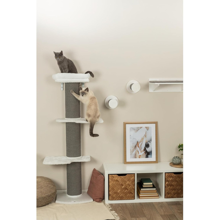 TRIXIE Cat Tree Acadia 160 cm in white/grey – multi-level cat tree with cosy lounging areas and wall mounting, comfortable & stable – 44073